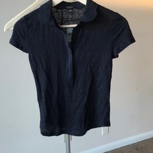Ann Taylor preppy eyelet pan collar button top